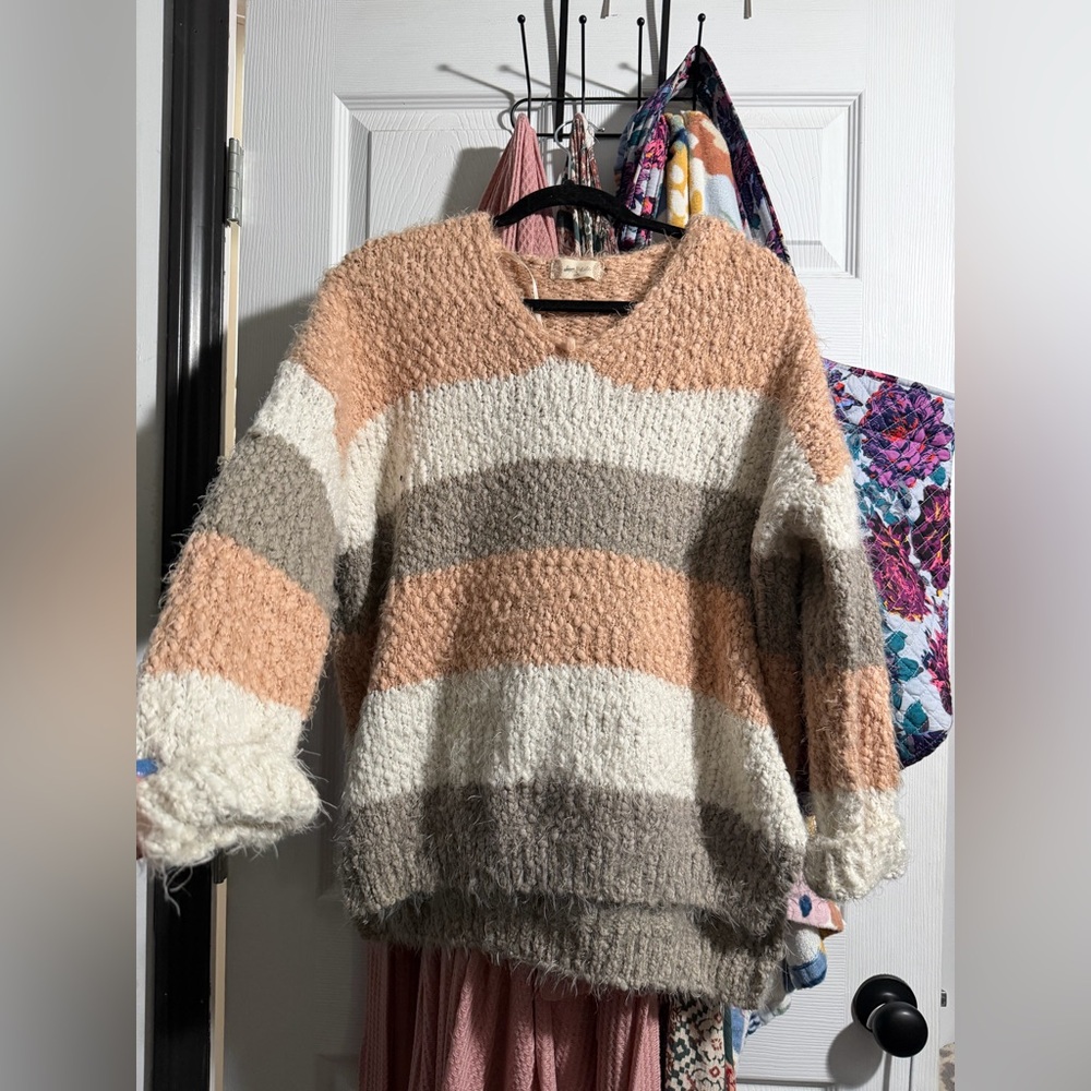 Altar'd State Striped Sweater - Cream, Tan, Gray